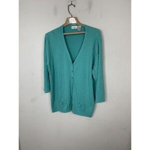 PRESWICK & MOORE Women's 3X Teal 100% Cotton Ribbed Cardigan Sweater
